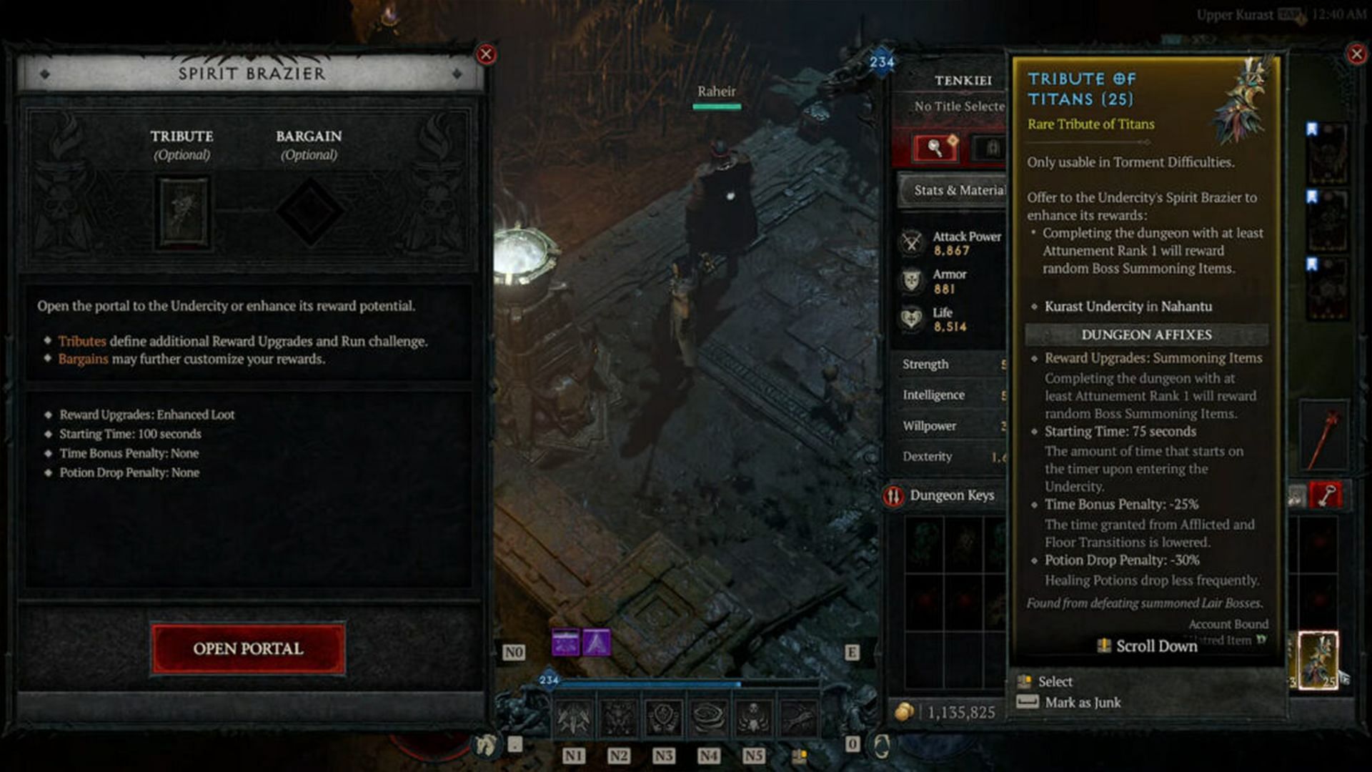 Use the Tribute of Titans item in the Undercity of Kurast region to augment your run to get better rewards (Image via Blizzard Entertainment)